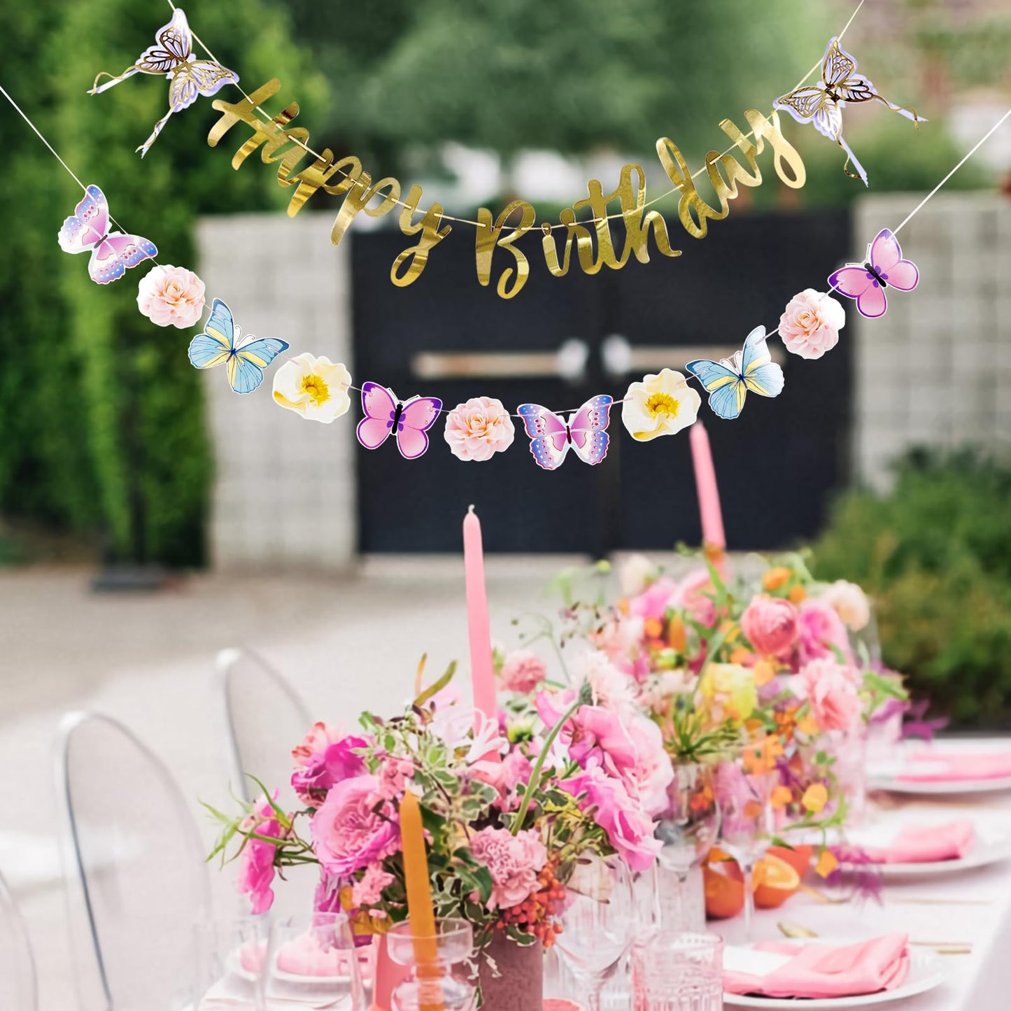 Sunbeauty Butterfly Happy Birthday Banner Butterfly Birthday Party Decoration Garden Party Decorations Fairy Party Decoration Sp