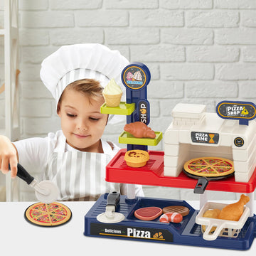 Deao Pretend Play Store Pizza Play Set For Kids, Realistic Pizza Pie Pretend Play Food,Slice And Serve Plastic Kitchen Cooking A