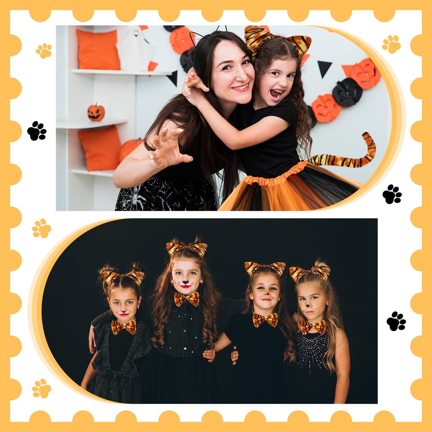 BROMZ Kids Tiger Costume Set - 5 Pcs with Ears Headband, Tail, Bowtie, Tutu & Face Sticker for Halloween Party, One Size