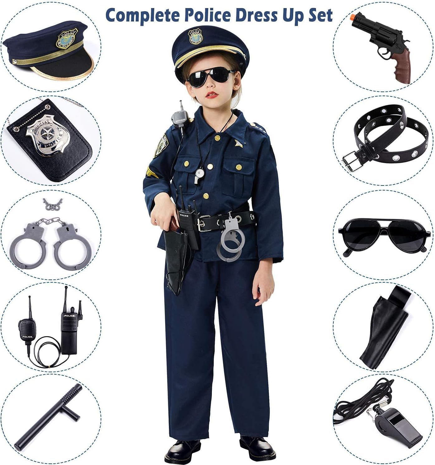 Police Costume For Kids Dress Up Set Role Play Officer With Handcuffs Badge Toys