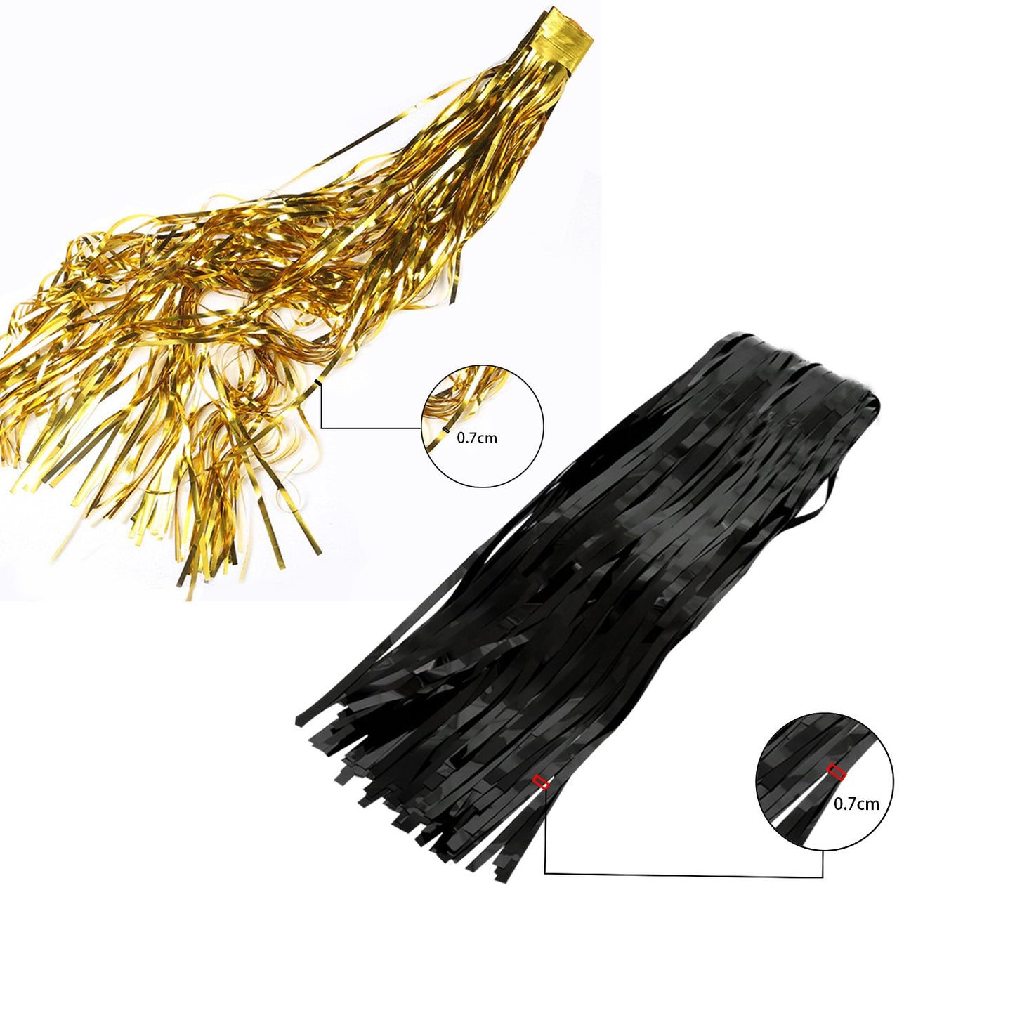 2Pcs 3' X 8' Black And Gold Metallic Tinsel Foil Fringe Curtain Backdrop For 2023 New Years Eve, Halloween Party, Graduation Dec