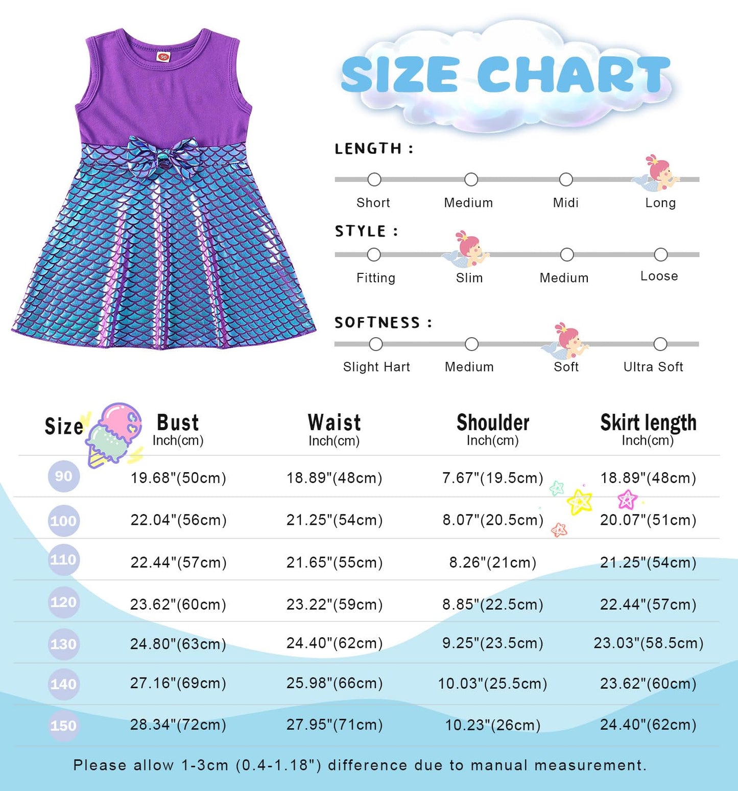 Henzworld Mermaid Birthday Outfit Ariel Costume For Girls Princess Party Dress Up Clothes Vestido De Sirena Para Niña,1-2T Purple