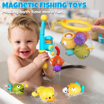 Baby Bath Toys For Kids Ages 1-3, Magnetic Fishing Games With Floating Bathtub Wind-Up Toys & Fishing Net, Fishing Rod Water Poo