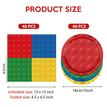DURYGEN 40PCS Building Blocks Themed Birthday Party Decorations Building Bricks Tableware Party Paper Plates Napkins Building Bl