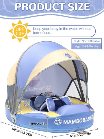Mambobaby Baby Pool Float with Foldable Canopy Kalolary Non-inflatable Baby Swim Float Infant Swim Trainer Ring Toddler Pool Float with Adjustable Strap for 3-24 Months Age Boys Girls (Purple Voyage)