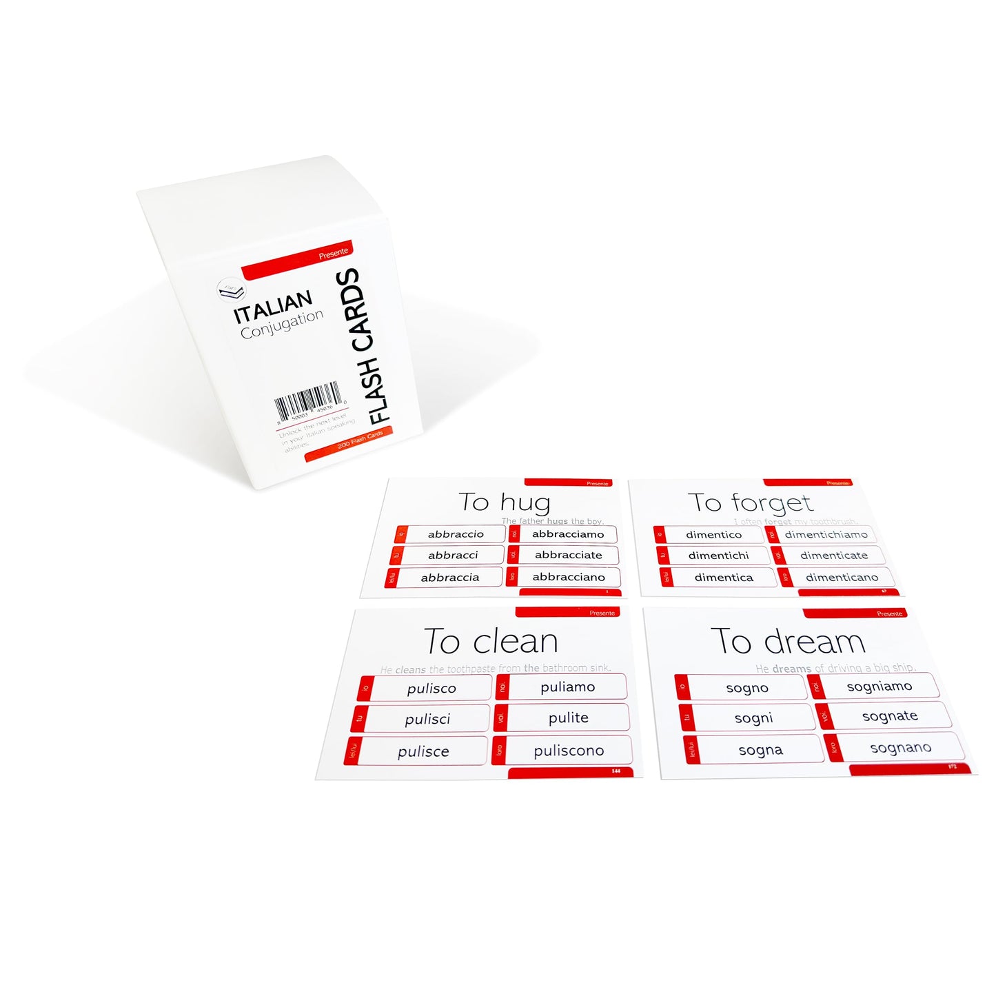 200 Italian Verb Conjugation Present Tense Flash Cards - Full Examples In Both Italian And English