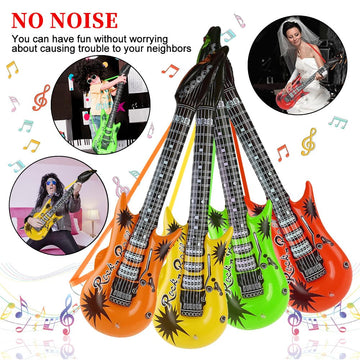 QIQU Inflatable Guitar - 35 Inch Plastic Rock Star Guitar in Red for 80s 90s Theme Parties, Birthdays, Weddings & Photo Booths