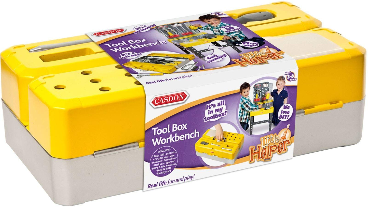 CASDON Tool Box Workbench, 2-in-1 Tool Box & Workbench for Children Aged 3+ Includes Over 60 Tools for DIY Roleplay Fun