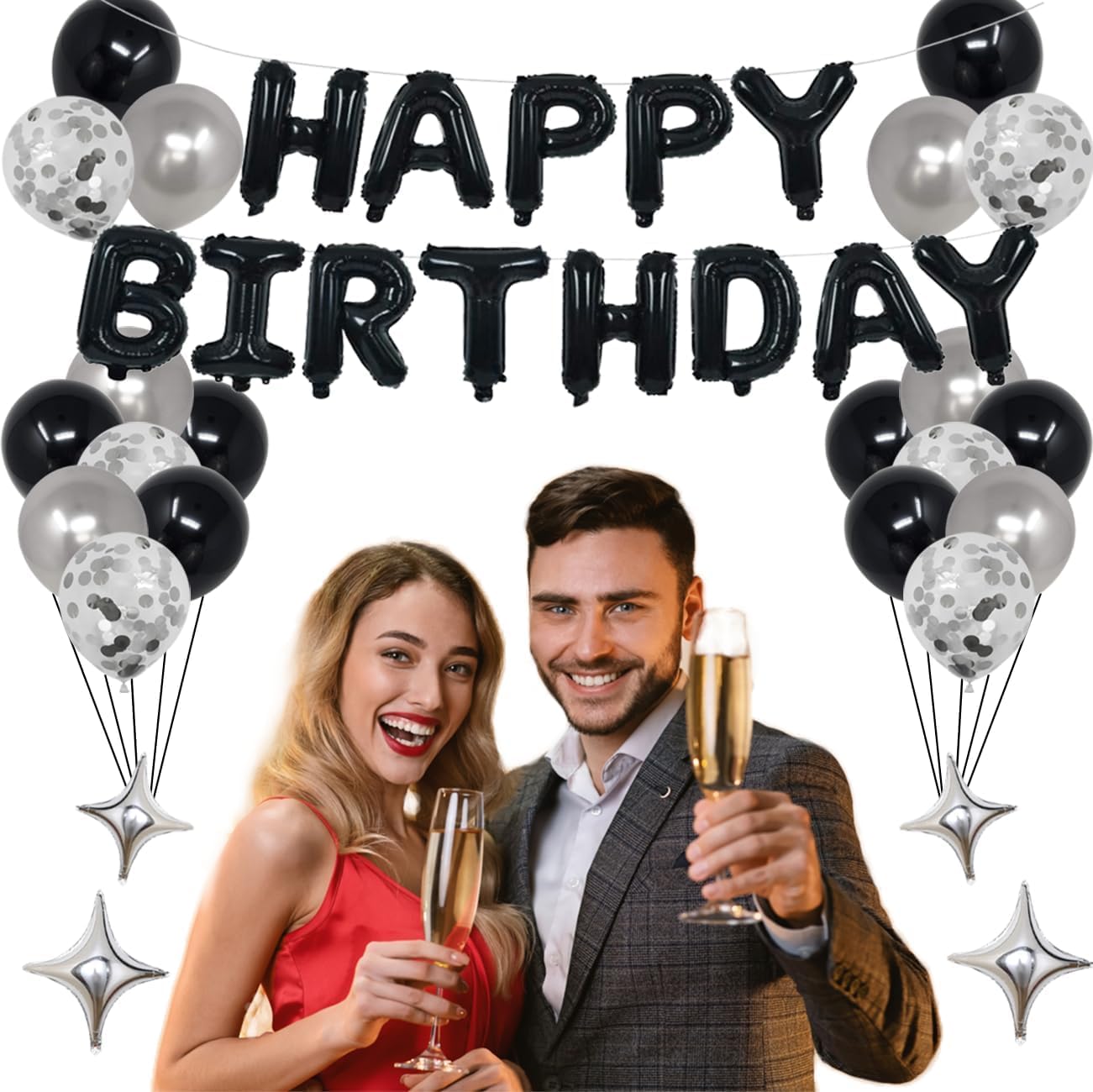 Naninuneno 39Th Black Silver Birthday Party Decorations For Men Women, Happy 39 Birthday Party Supplies With Black Happy Birthda