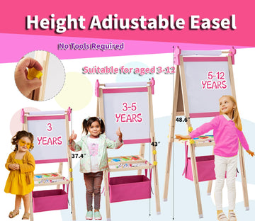 SWINSKUAD 2-in-1 Double Sided Kids Easel, Height-Adjustable Art Easel for Boys and Girls Ages 3-10, Including 100+ Accessories