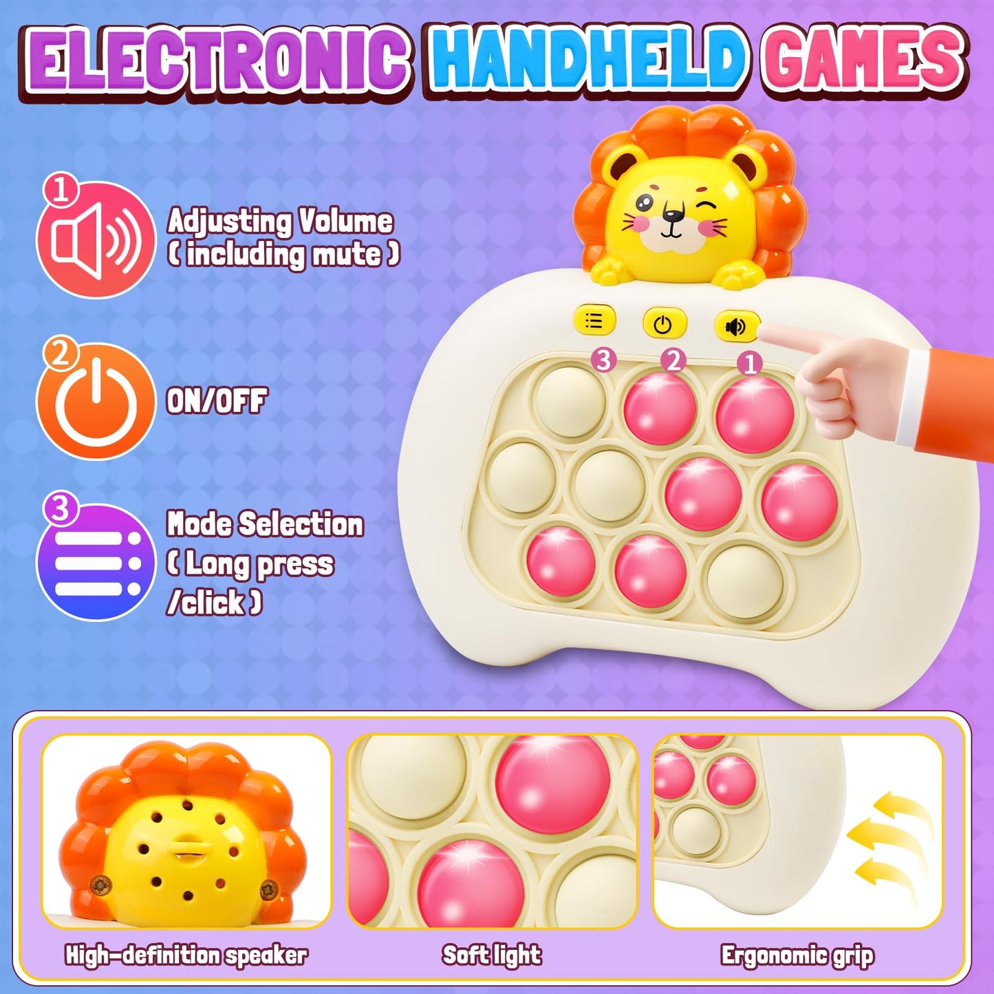 Quick Push Pop Game - Electric Handheld Games Sensory Light Up Fidget Toys With Music, Fast Push Bubble Games, Puzzle Toy Toys F