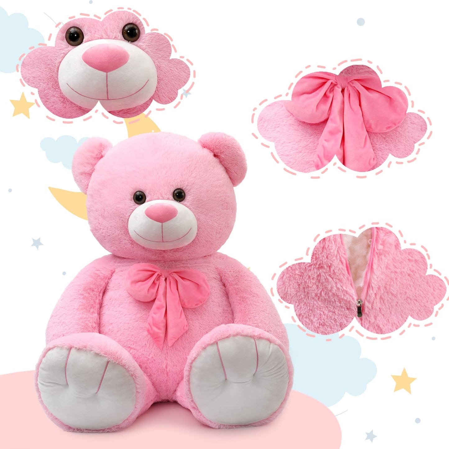 Tezituor Giant Pink Teddy Bear 5 Feet, Soft 59' Big Bear Stuffed Animal Life Size Plush Bear Toy Valentine'S Christmas Birthday Gift For Girlfriend Kids
