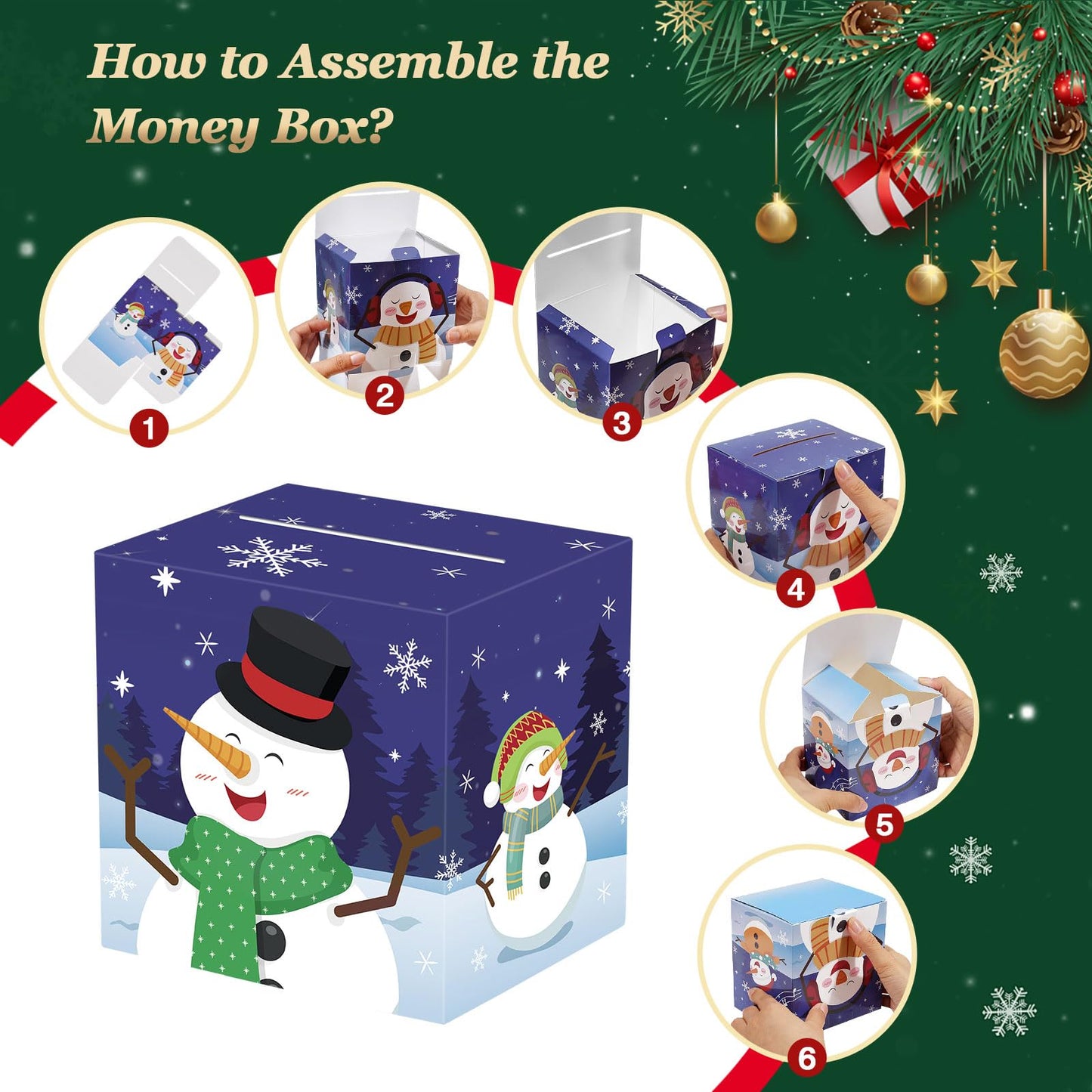 Moko Christmas Money Box For Cash Gift Pull, 6 Pack Surprise Money Gift Box For Kids Adults With 160 Pcs Transparent Bags, A Fun Way To Give Cash To Girls And Boys, Christmas Decor Ideas, Red And Blue