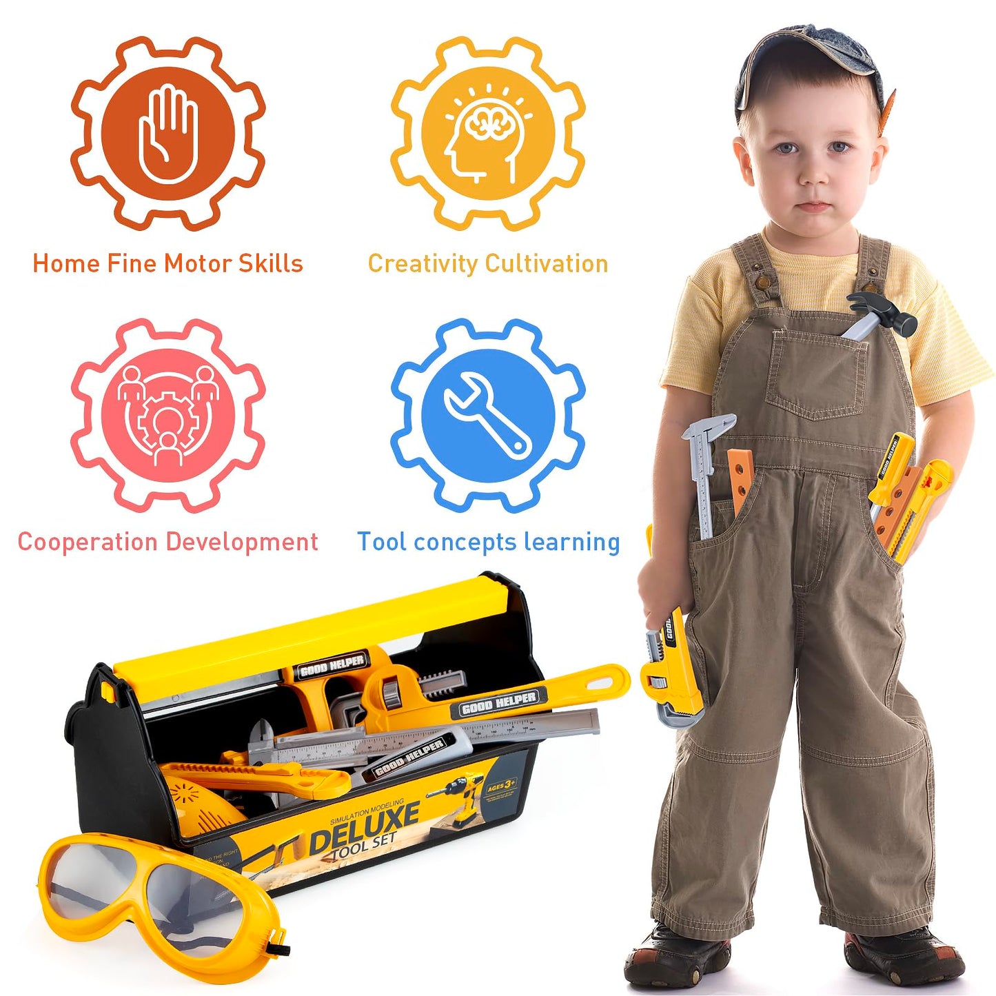 Zealous Kids Tool Set for Boys,Toddler Tool Set with Kids Tool Box & Electronic Toy Drill,Construction Pretend Play Tools for Ki