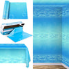 Kochorie 54 Inch x 200 Ft Ocean Waves Plastic Tablecloth Roll in Slide Cutter Box Under the Sea Table Cover Blue Water Print Bac