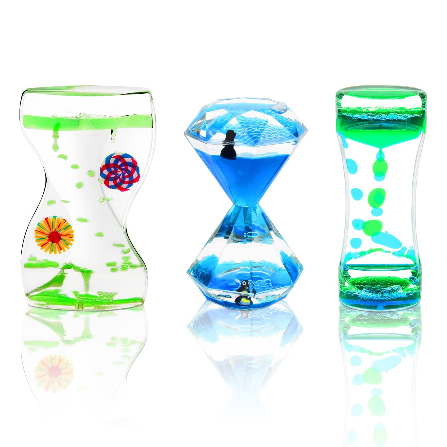 Coitak Liquid Motion Bubbler Timer For Sensory Play, Fidget Toy, Desk Top, 3 Pack, Assorted Colors (Style-2)