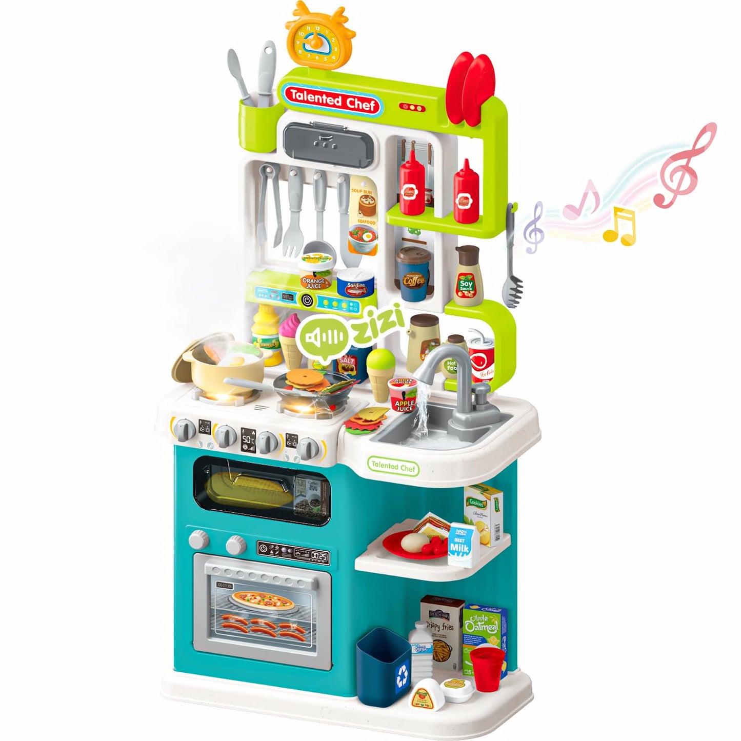 96PCS Kids Kitchen Playset, Play Kitchen with Sound & Light, Cooking Stove with Steam, Play Food Toy Kitchen Accessories, Play S