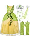 Spooktacular Creations Halloween Girls Frog Princess Dress, Green Fairy Costume For Kids, Fancy Gown Dress With Accessories For