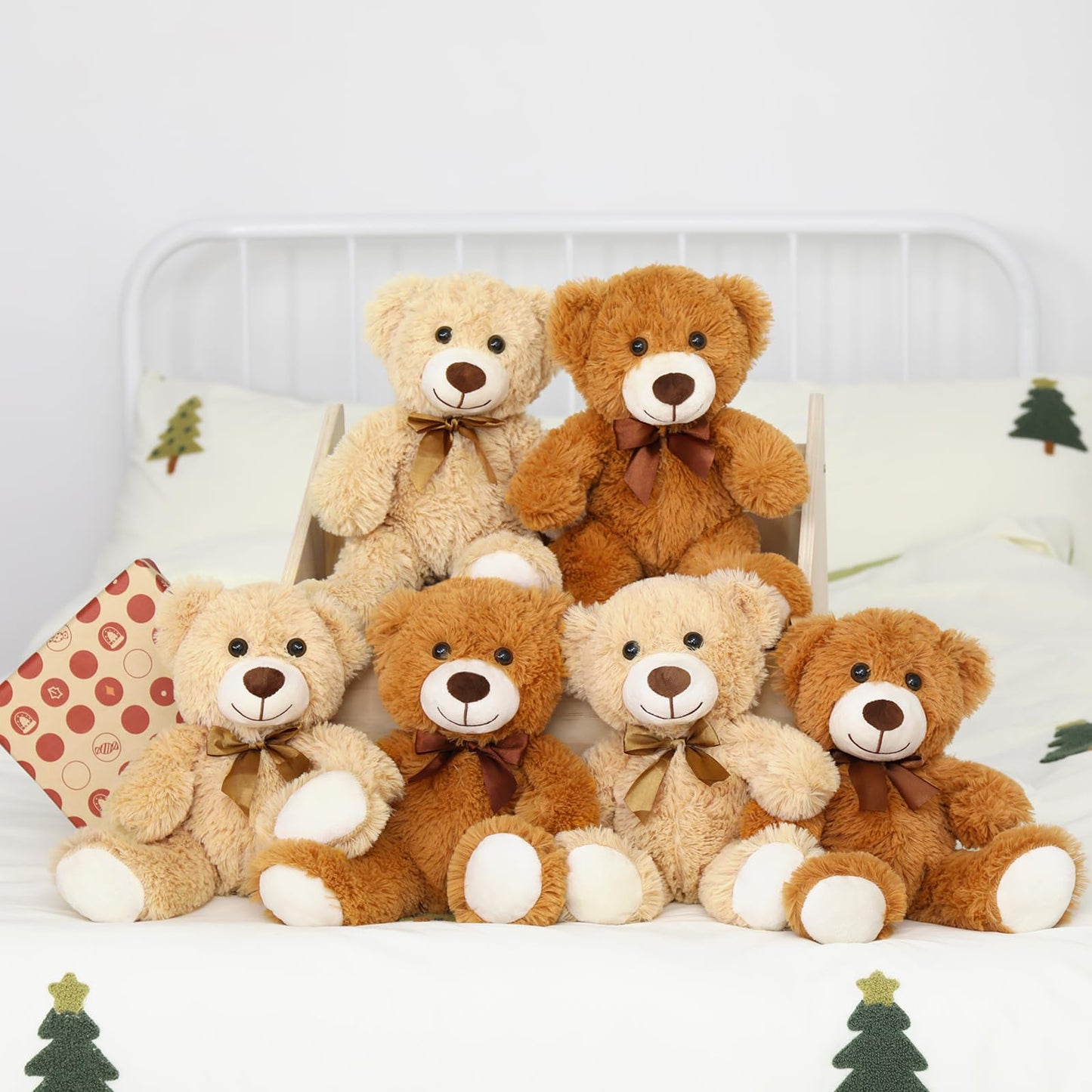 Morismos Teddy Bears Bulk, 6 Packs Bulk Teddy Bear Stuffed Animals 14 Inch, Soft Bears Plush For Baby Shower, Kids, Brown, Dark Brown