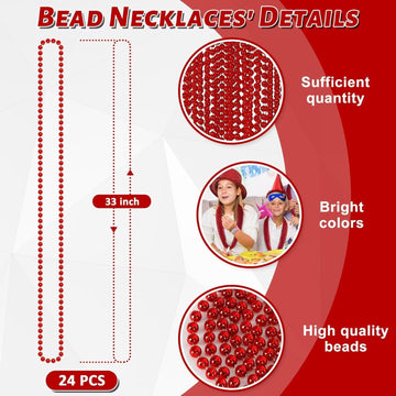 EOBOH 24PCS Bead Necklace, Red Bead Necklace Stuff Party Favors, 33'' Christmas Necklaces Festival Parade Throw Accessories for