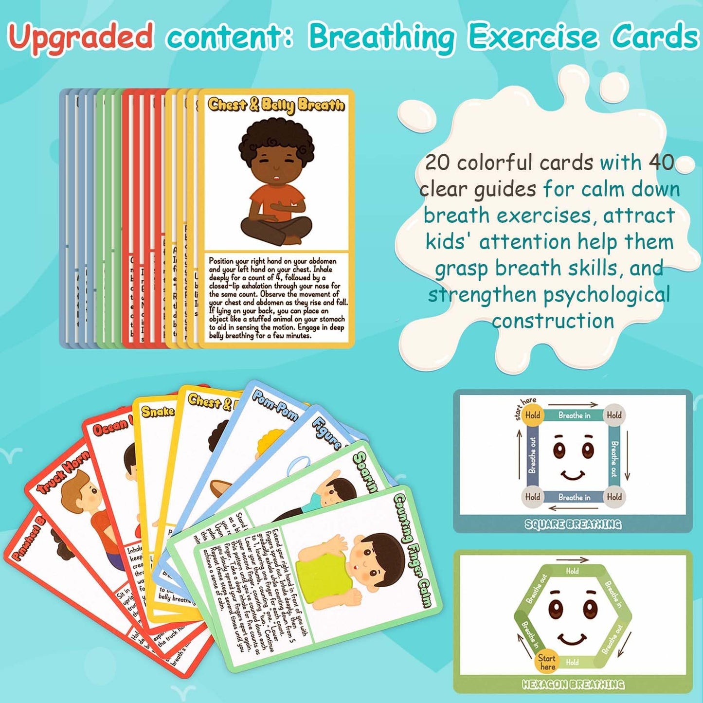 Garybank Kids Yoga Dice With 12 Yoga Cards, 20 Breathing Exercise Cards - Calm Down Corner Supplies, Yoga For Kids Solo Or Group, Fun Exercise Dice Game For Kids Workout Equipment,Christmas Yoga Gifts