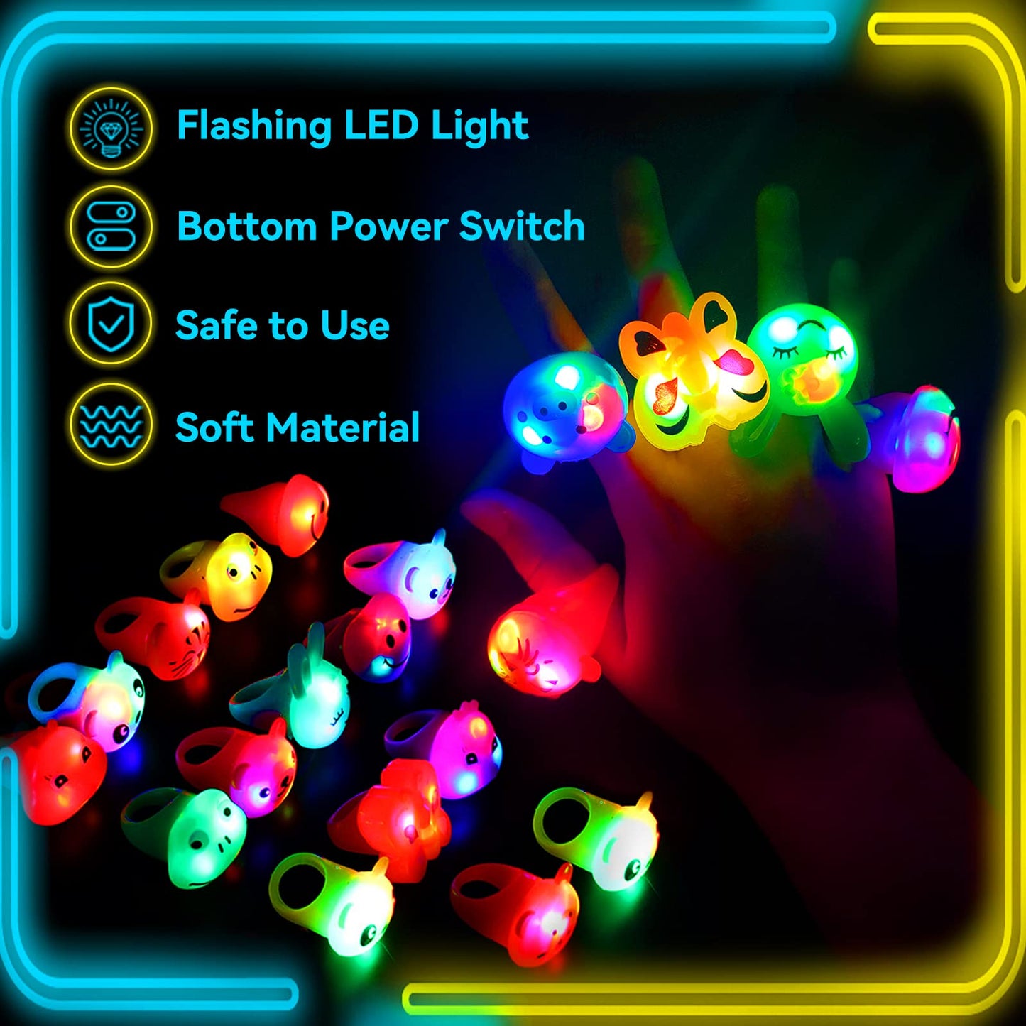 Wakestar - 24 Pack LED Light Up Bumpy Rings Party Favors For Kids Prizes Box Toys For Birthday Classroom Rewards Treasure Box Pr