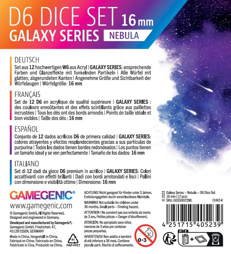 Galaxy Series Nebula D6 Dice Set | Set Of 12 Six-Sided Dice | Premium Quality Resin Dice For Dice Games, Board Games And Card Ga