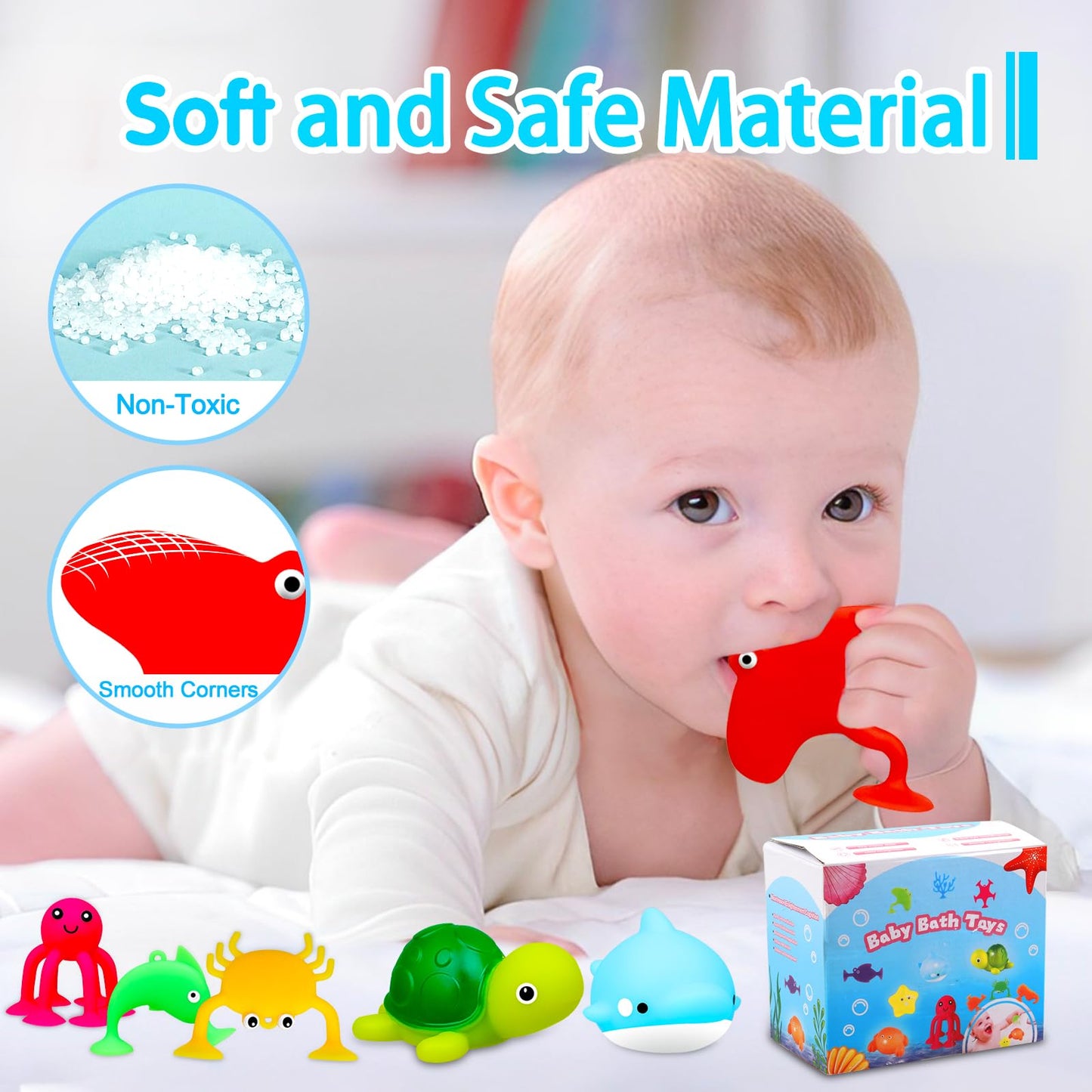 Baby Bath Toys For Kids Ages 1-3,Mold Free Silicone Suction Cup Toys For Toddlers 2-4,No Hole Light Up Ocean Animal Bathtub Sens