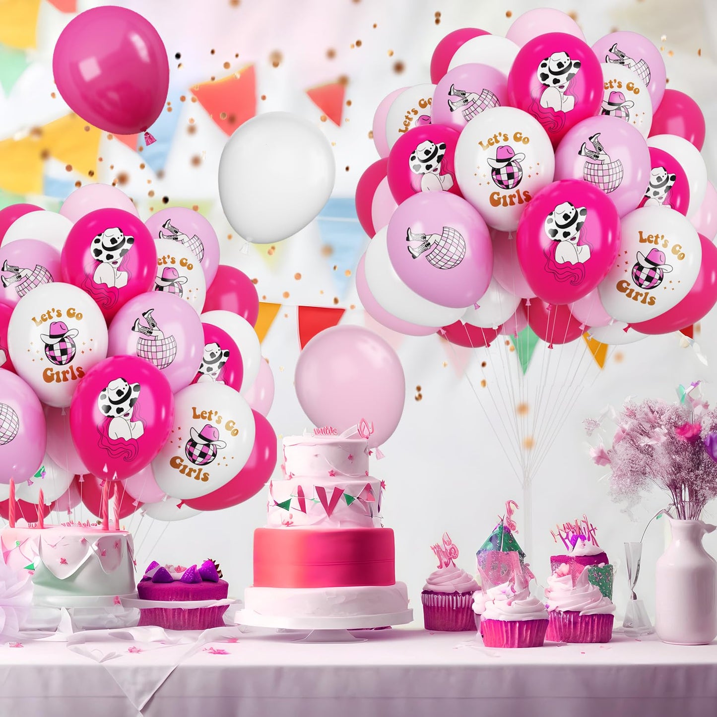 Cowgirl Balloons, 12 Inch Western Cowgirl Party Decorations Hot Pink Pastel Pink White Cow Party Balloons Cowgirl Print Balloons