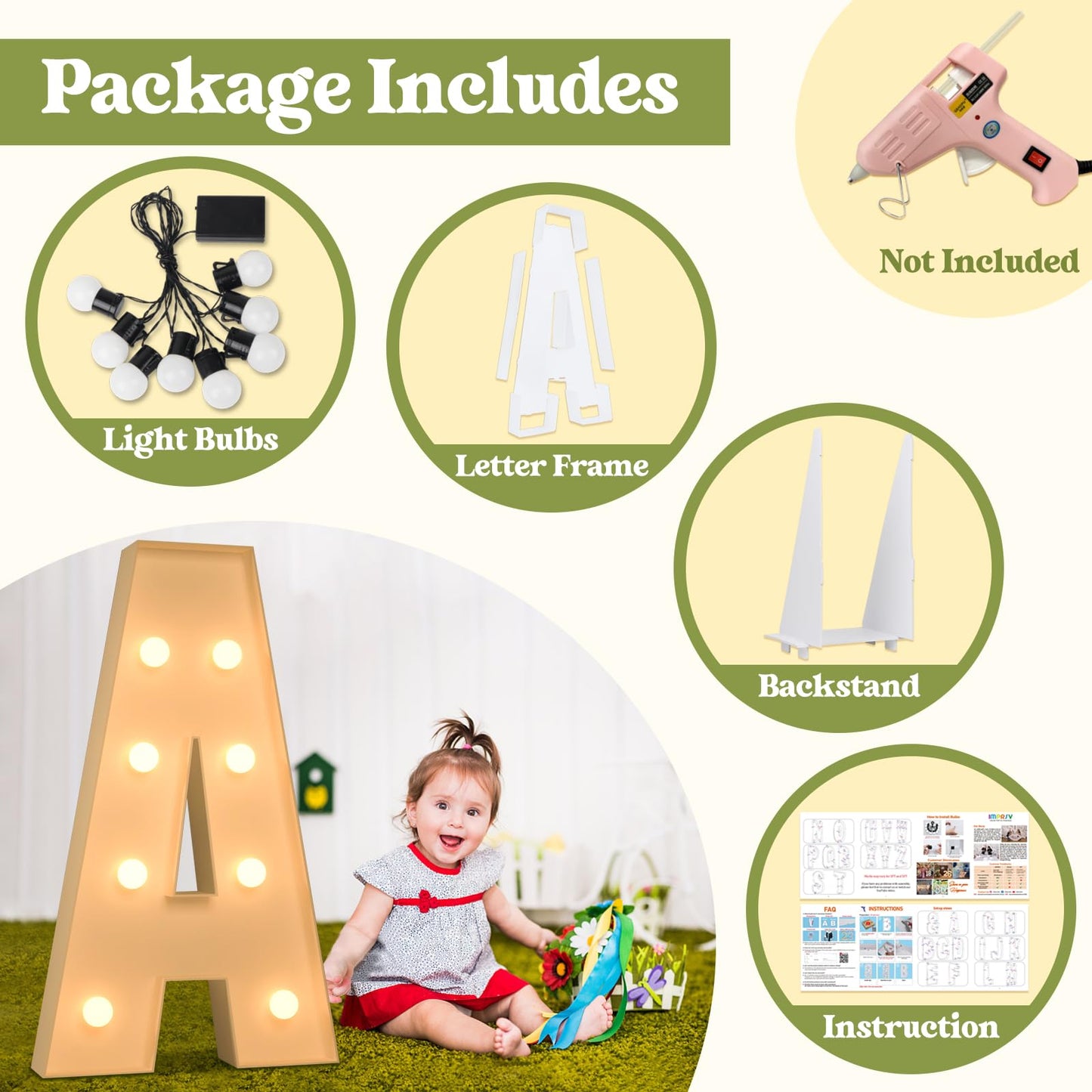 3Ft Marquee Light Up Letters, Large Marquee Letters A For Party Decorations, Big Baby Letters For Baby Shower Birthday Party Dec