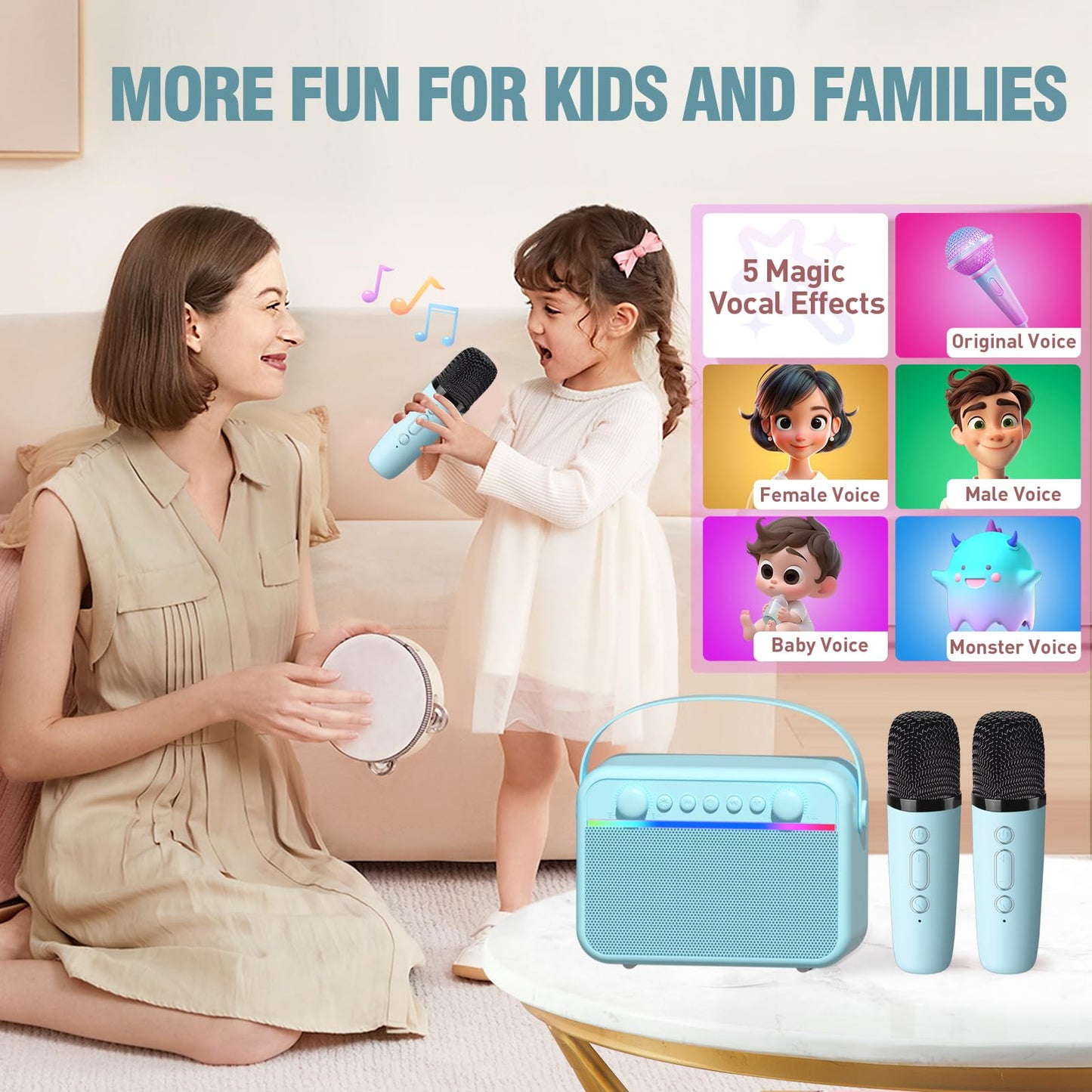 Kids Karaoke Machine Toys, Portable Bluetooth Speaker With Wireless Microphone, Stereo Sound Enhanced Bass, Kids Christmas Birth