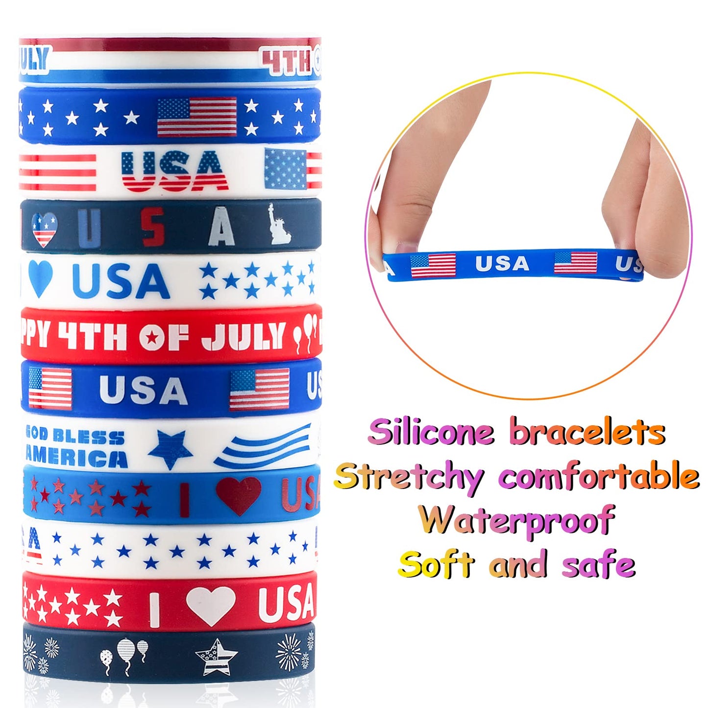 hexiaoxiao 36pcs 4th of July Rubber Bracelets Silicone Wristbands for independence day decorations Supplies fourth of july Party