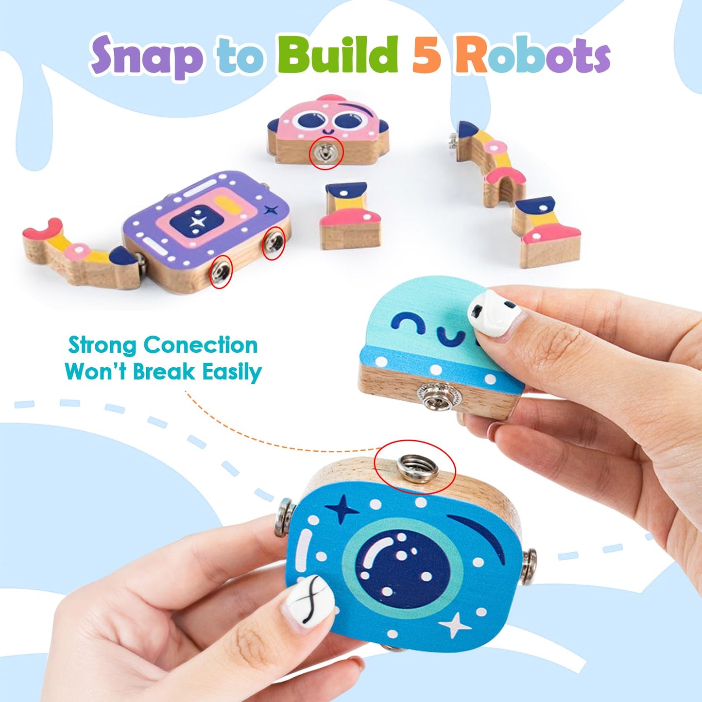 Wooden Snap-Together Building Toys, Robot Building Kit For Kids,Stem Building Blocks,Take Apart Playset 28Pcs, Fine Motor Skill