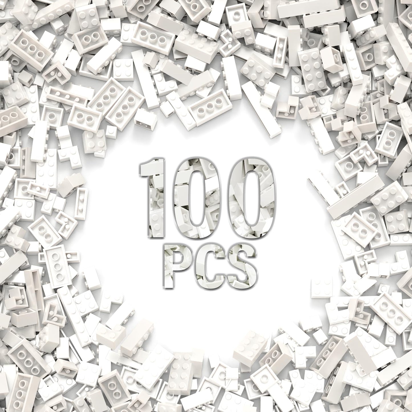 100 Piece White Bricks Bulk, 12 Size White Classic Building Blocks Bricks, Compatible With Lego Parts And Pieces(Color: White)