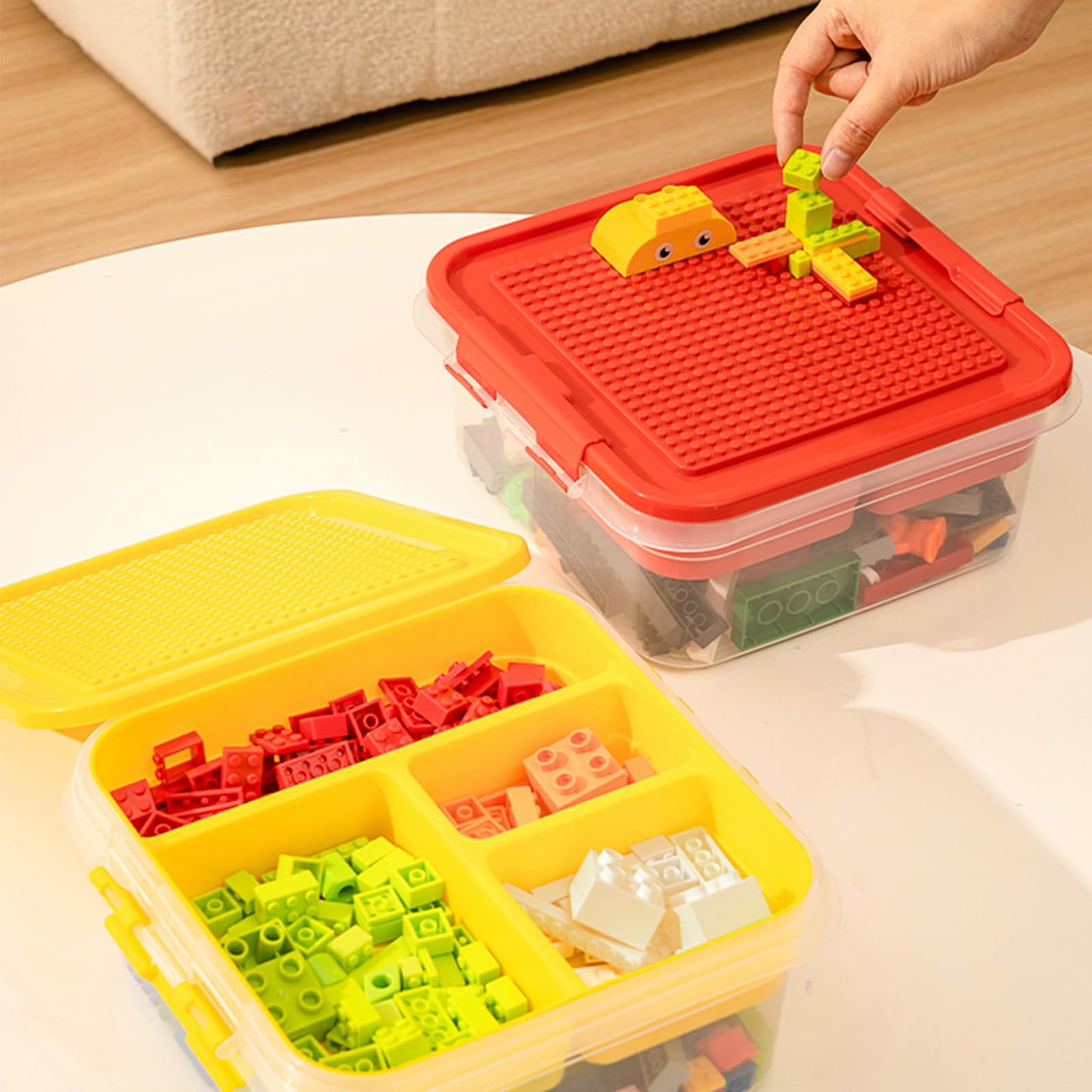 Toys Storage Organizer Bins For Lego, Building Blocks Storage With Building Baseplate Lid, Storage Containers For Building Brick Storage Plastic Stackable Organizer Bin Toy Chest