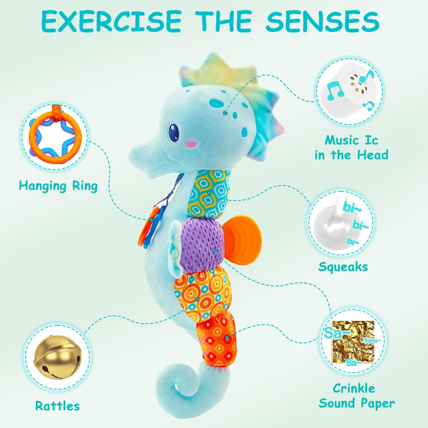 Fuzqq Baby Toys 0-6 Months,Infant Musical Stuffed Animals Soft Toy With Bright Colors,Crinkle Sound Paper, Multi-Textures & Ratt