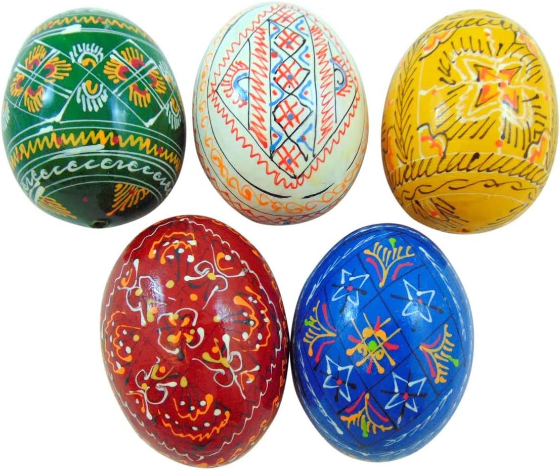 Westmon Works Ukrainian Wooden Pysanky Easter Eggs Handmade And Painted In Ukraine, Set Of 5