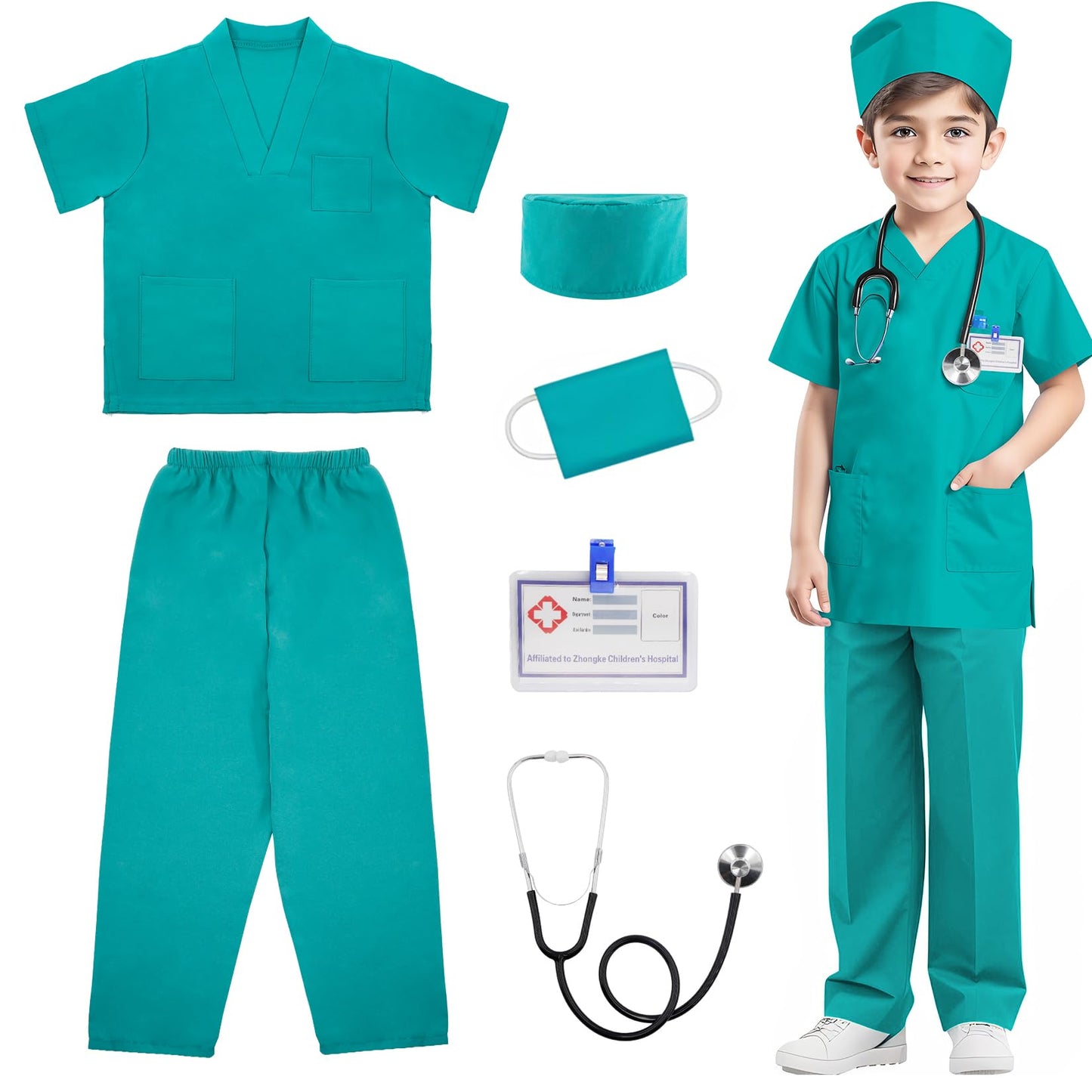 Doctor Costume For Kids,Toddler Nurse Scrubs With Accessories Halloween Cosplay Dress Up Doctor Pretend Playset For Boys Girls 3