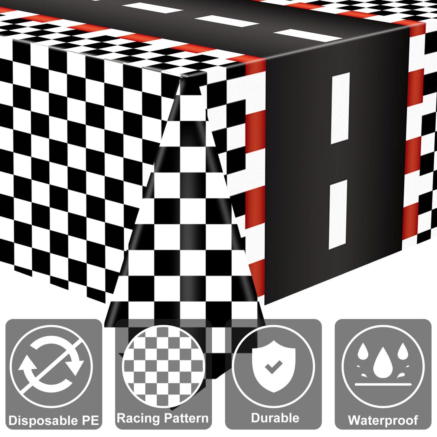 4 Pcs Racing Car Plastic Tablecloths Car Theme Disposable Party Tablecloths Black Checkered Flag Table Covers Racetrack Rectangu
