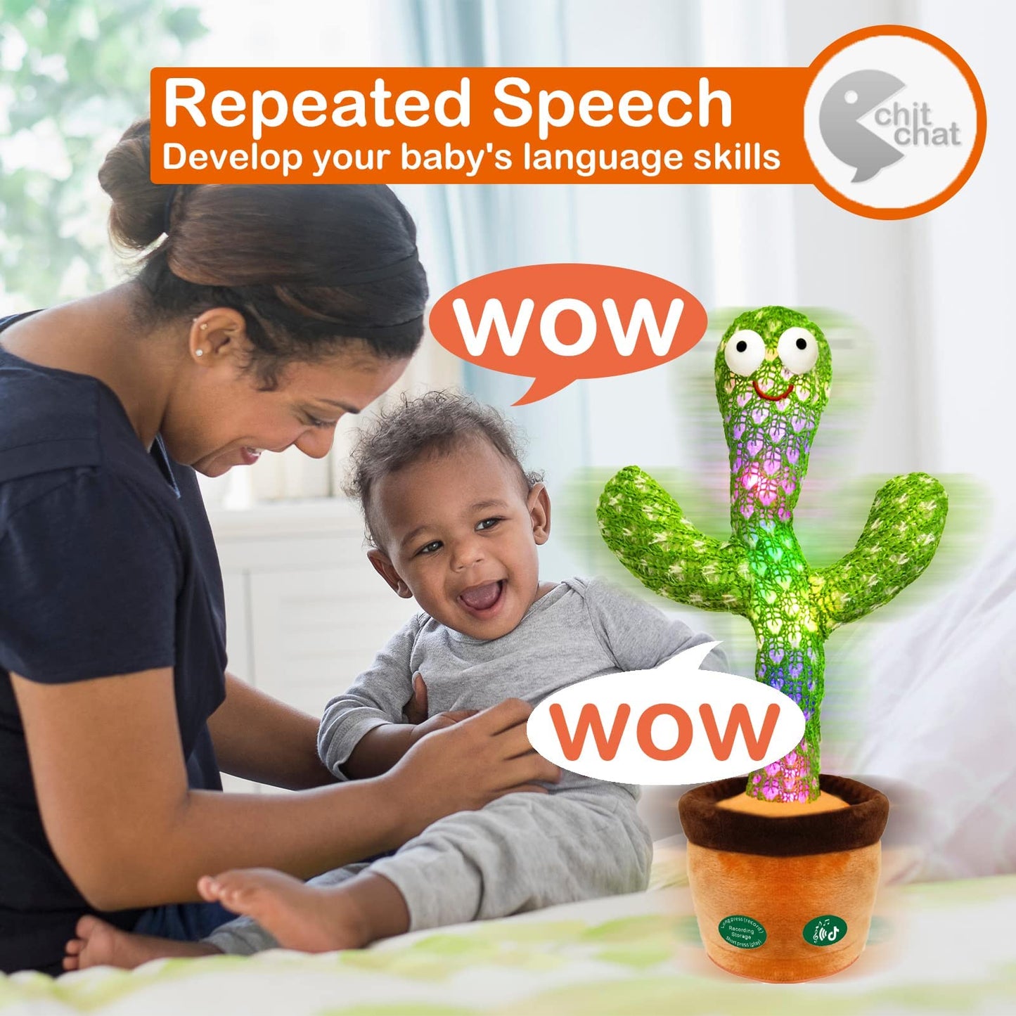 Pbooo Dancing Talking Cactus Toy,Talking Repeat Singing Sunny Cactus Toy 120 Pcs Songs For Baby 15S Record Your Sound Volume Adj
