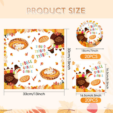 40pcs Turkey Thanksgiving Party Supplies Kit, Autumn Disposable Dinnerware Includes, Dessert Plates, Napkins for Fall party Deco