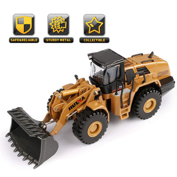 1/50 Scale Diecast Four Wheel Loader Truck Toy, Metal Construction Equipment Bulldozer Models for Kids (Wheel Loader)