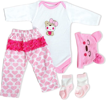 Reborn Baby Doll Clothes For 17-22 Inch Newborn Baby Doll Girl.?Cute Bear Pattern 4Pcs Set ?