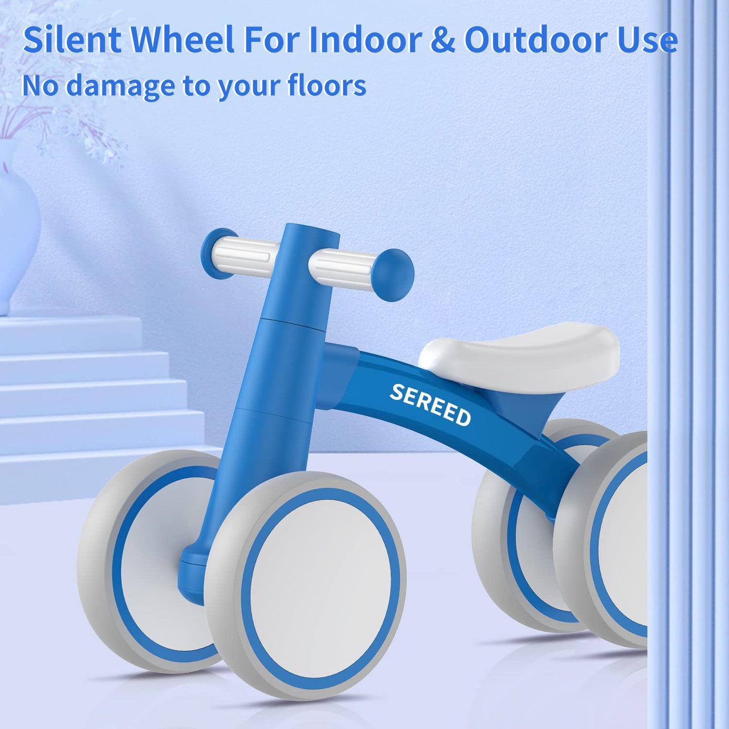 SEREED Baby Balance Bike for 1 Year Old, 4 Wheels, Aluminum, Small, Blue New, Model UD30