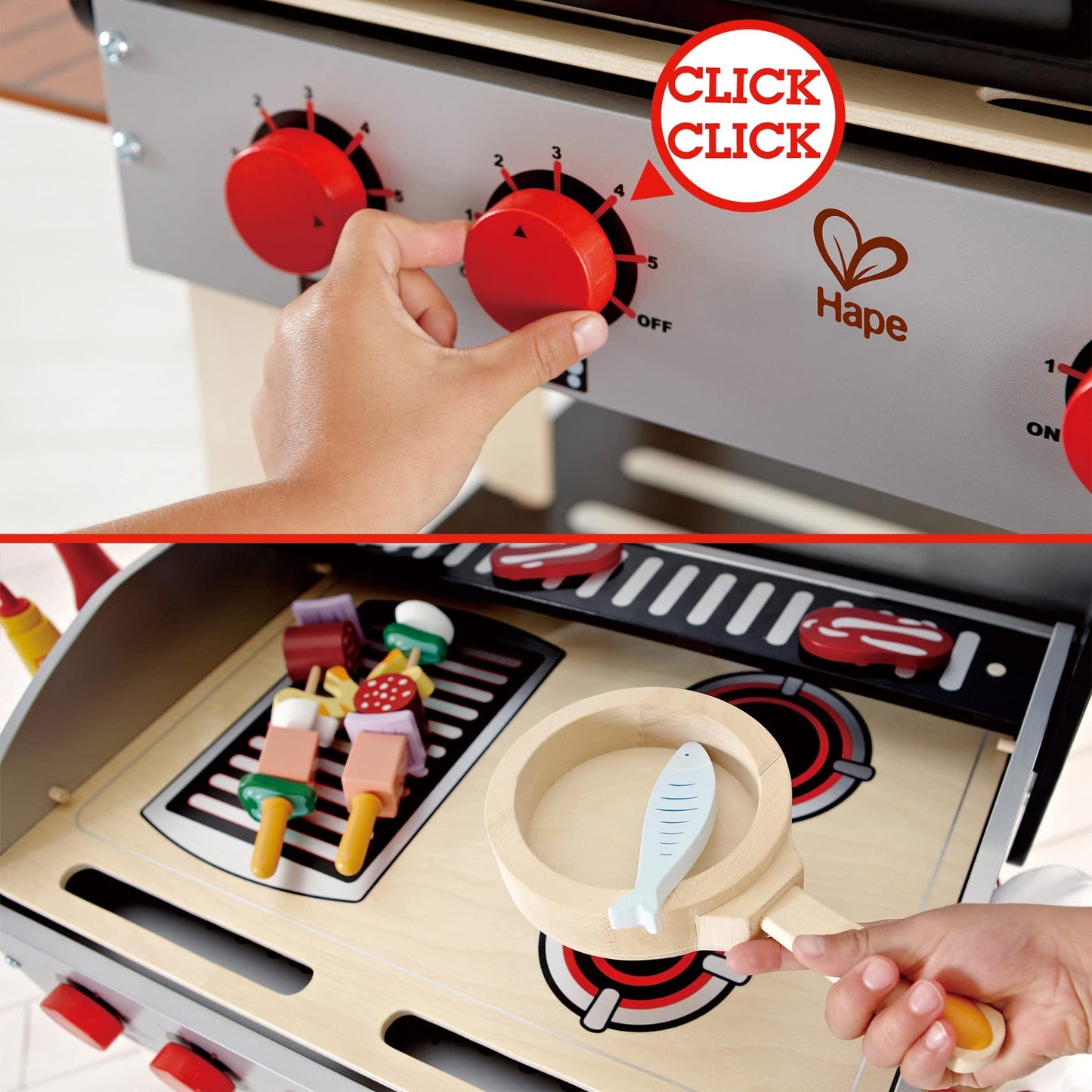 Award Winning Hape Gourmet Grill And Shish Kabob Wooden Play Kitchen Multi, L: 27.6, W: 15, H: 24.8 Inch