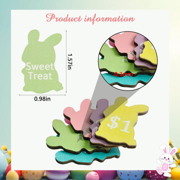 60 Pcs Easter Egg Tokens for Kids, 30Pcs Eggs And 30Pcs Bunny Shaped Tags Easter Egg Filler Toys for Adults Kids, Colorful Wood