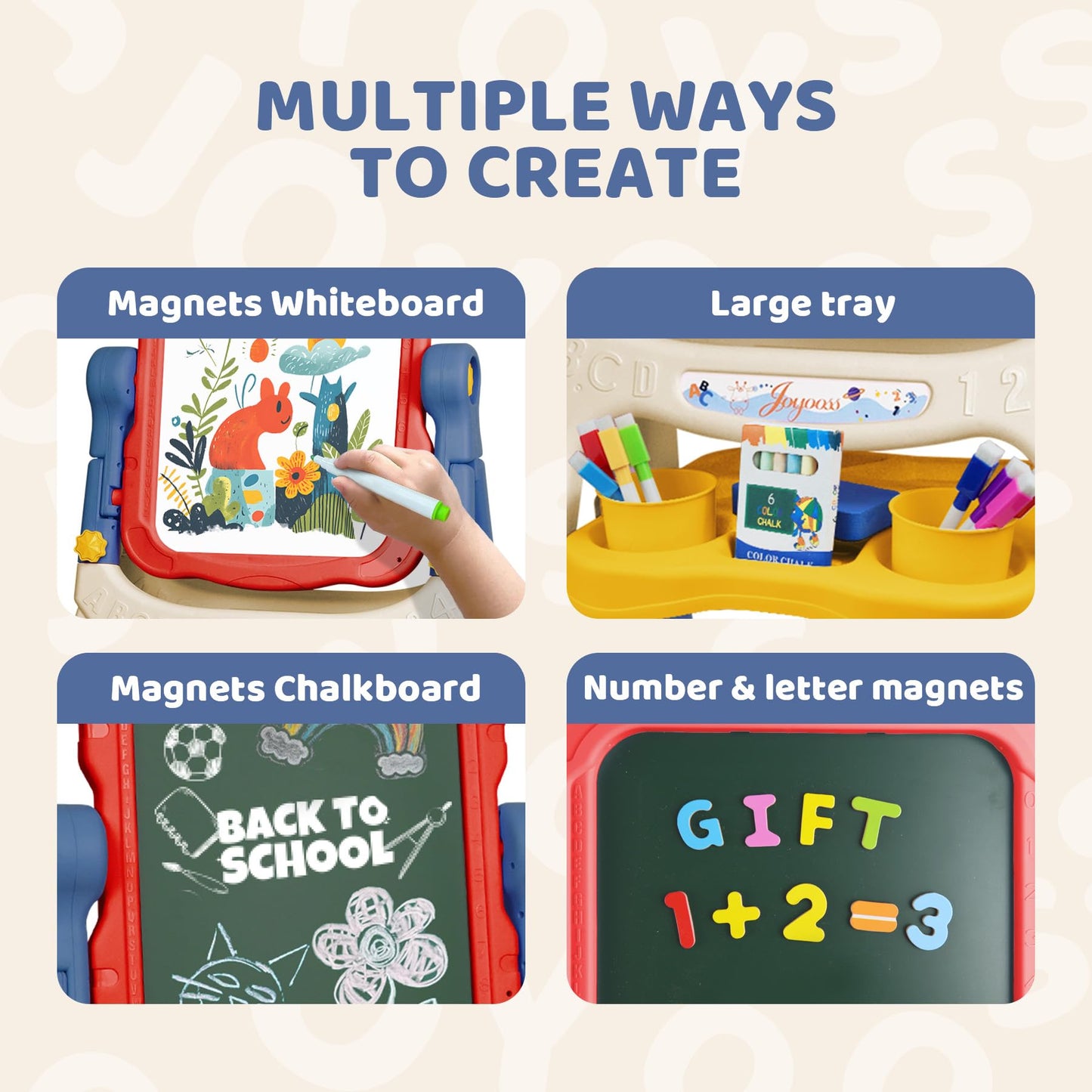 Joyooss Art Easel for Kids Adjustable Toddler Easel Stand for Painting, Magnetic Double Sided Drawing Dry Erase Board w Children