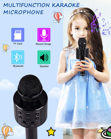 Dodosky Karaoke Microphone for Kids, Black, Model MKF-858, Perfect Birthday Gift for Ages 3-12, Ideal for Boys and Girls
