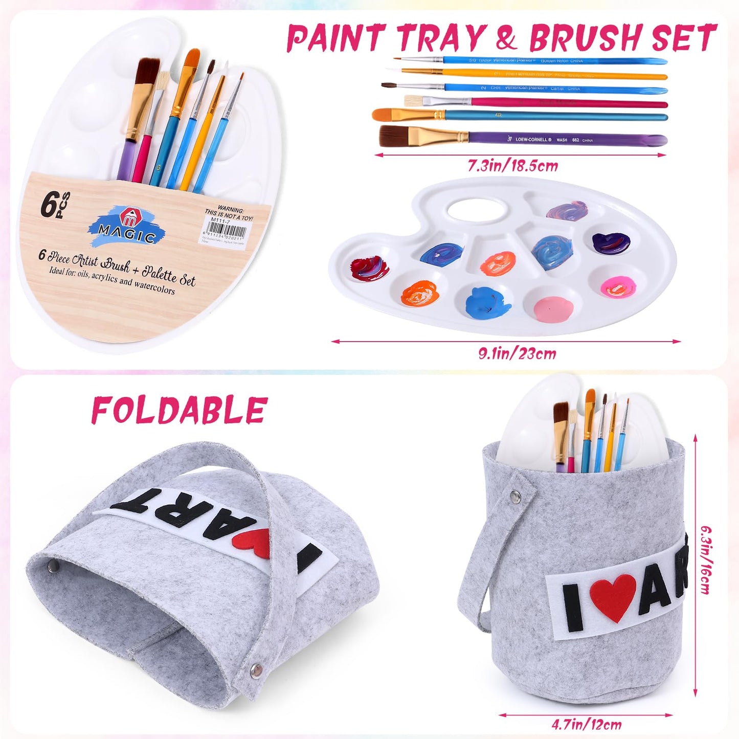Tacobear Kids Artist Costume - Colourful Overalls, Beret, Beard, Bow Tie, Paint Bucket & Brush, Size 130 (7-8Y), Perfect for Dress Up