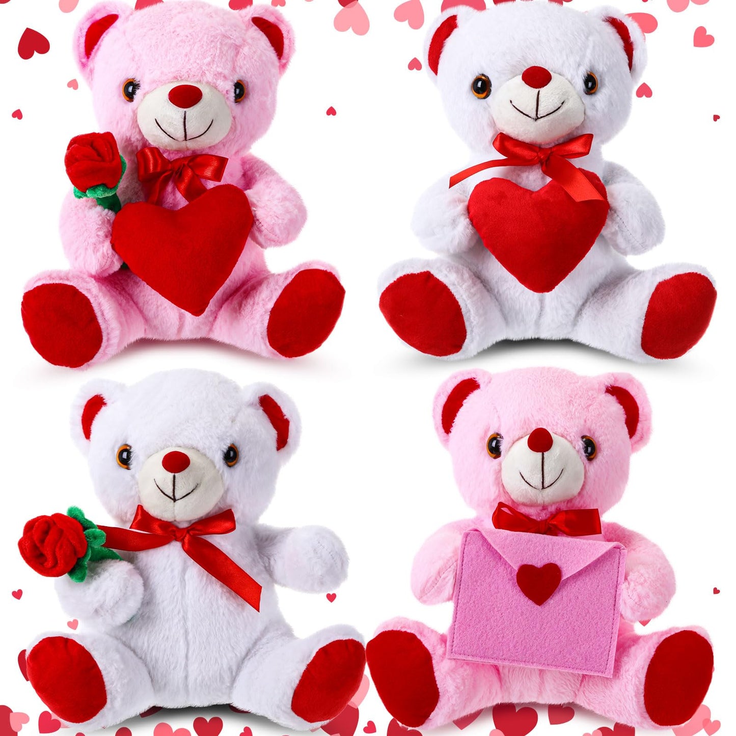 Jellyarch 4 Pcs 11.8'' Valentines Bear Stuffed Animals Plush Bear Gifts For Girlfriend Holding Rose And Heart Plush Soft For Val